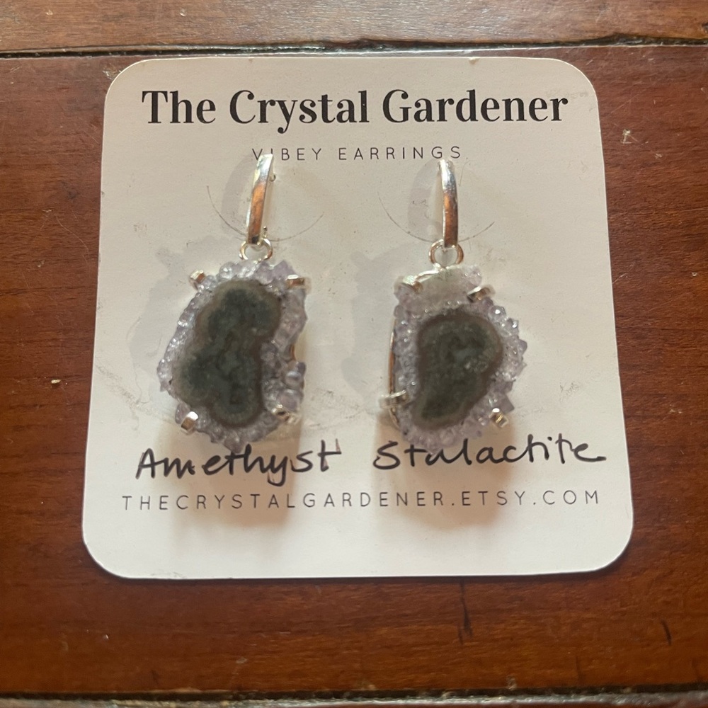 Amethyst Stalactite Dangle Earrings, Silver Plated over Brass, New